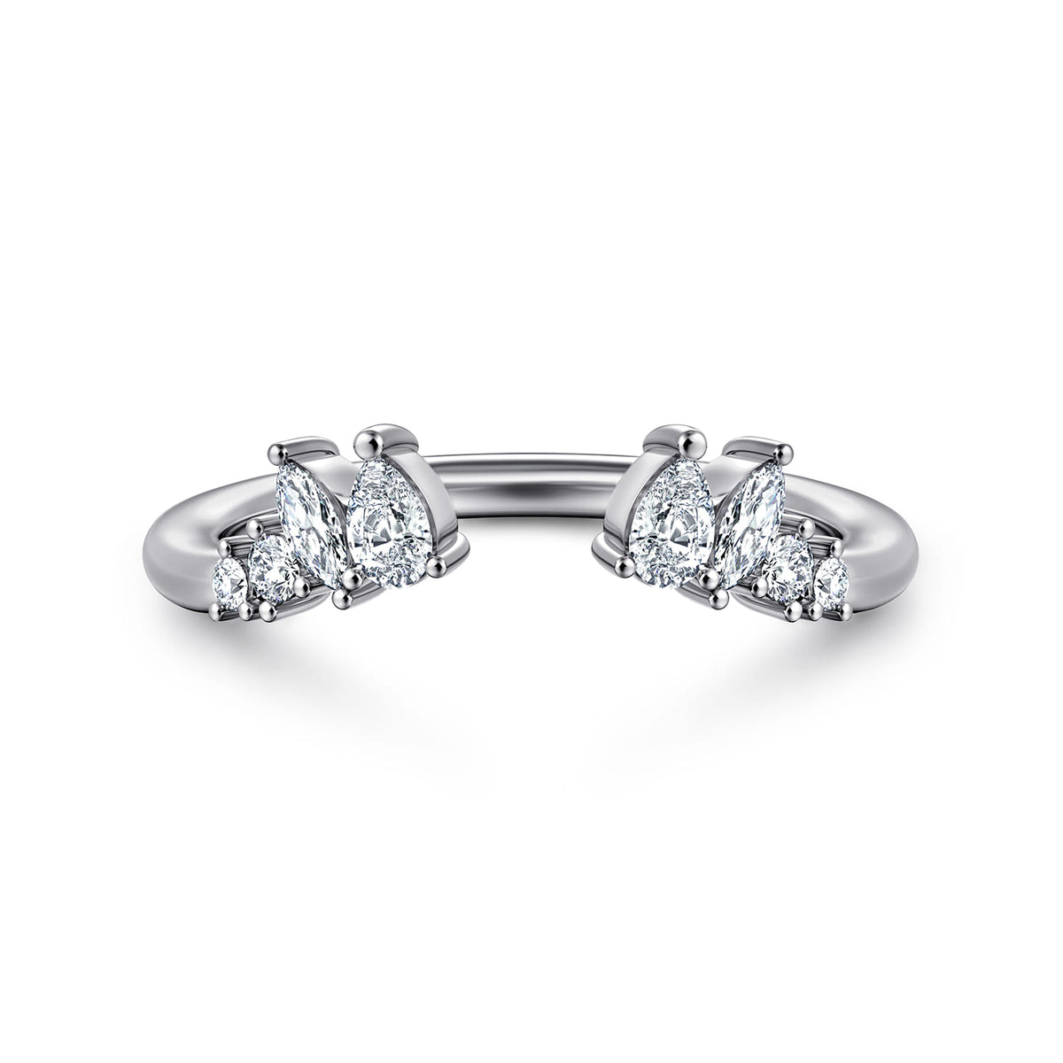 Curved 14K White Gold Bursting Diamond Open Anniversary Ring — Gabriel & Co. AN16807W44JJ
