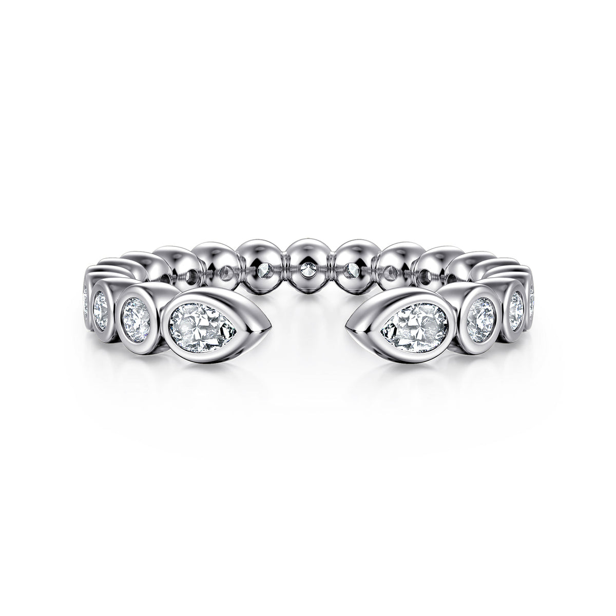 14K White Gold Bezel Set Pear and Round Open Diamond Eternity Band — Gabriel & Co. AN16810-6W44JJ