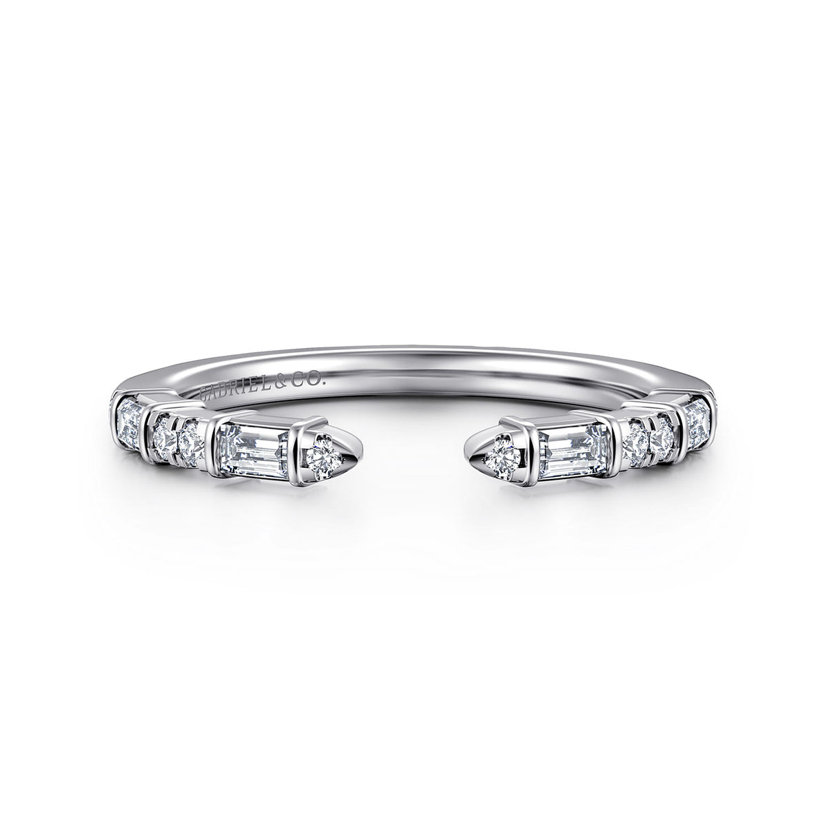 14K White Gold Bar Set baguette and U Setting Round Diamond Open Anniversary Band — Gabriel & Co. AN16812W44JJ