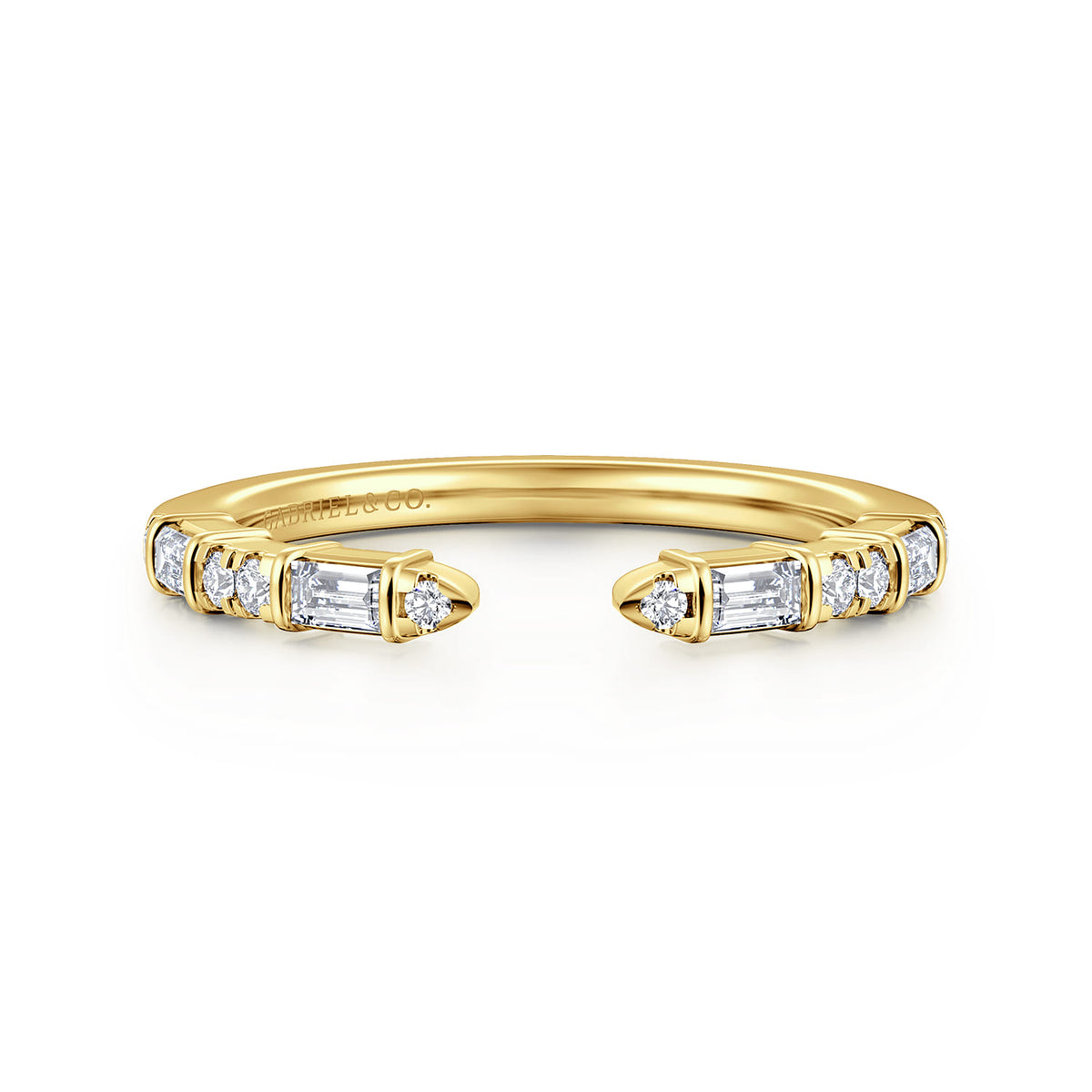 14K Yellow Gold Bar Set baguette and U Setting Round Diamond Open Anniversary Band — Gabriel & Co. AN16812Y44JJ