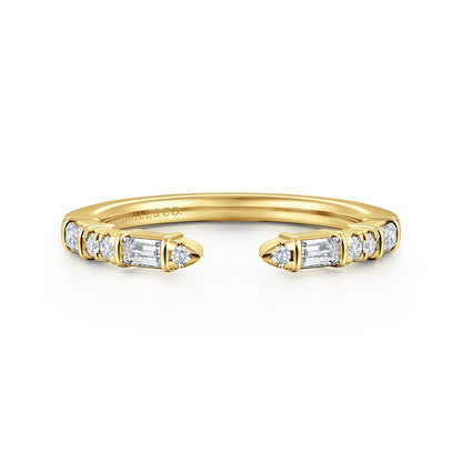 14K Yellow Gold Bar Set baguette and U Setting Round Diamond Open Anniversary Band — Gabriel & Co. AN16812Y44JJ