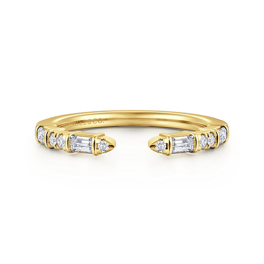14K Yellow Gold Bar Set baguette and U Setting Round Diamond Open Anniversary Band — Gabriel & Co. AN16812Y44JJ