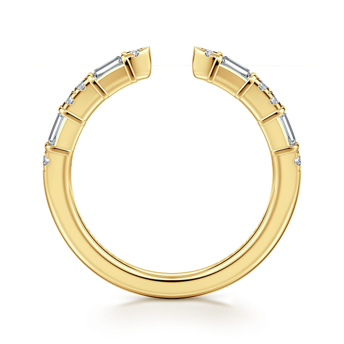 14K Yellow Gold Bar Set baguette and U Setting Round Diamond Open Anniversary Band — Gabriel & Co. AN16812Y44JJ