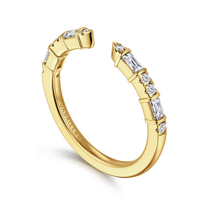 14K Yellow Gold Bar Set baguette and U Setting Round Diamond Open Anniversary Band — Gabriel & Co. AN16812Y44JJ