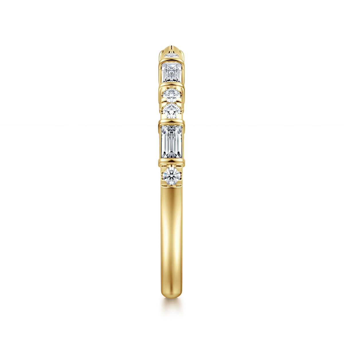 14K Yellow Gold Bar Set baguette and U Setting Round Diamond Open Anniversary Band — Gabriel & Co. AN16812Y44JJ