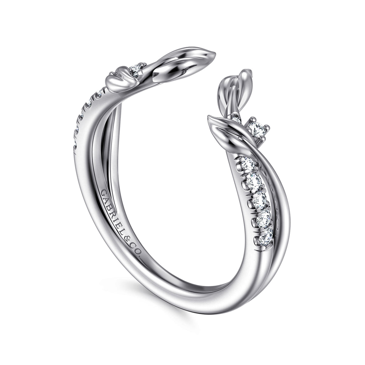 14K White Gold Curved Floral Open Diamond Ring — Gabriel & Co. AN16820W44JJ