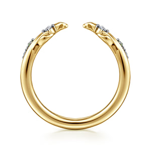 Floral 14K Yellow Gold Prong Setting Green Sapphire and Diamond Open Anniversary Band - 0.06 ct — Gabriel & Co. AN16821Y44GS