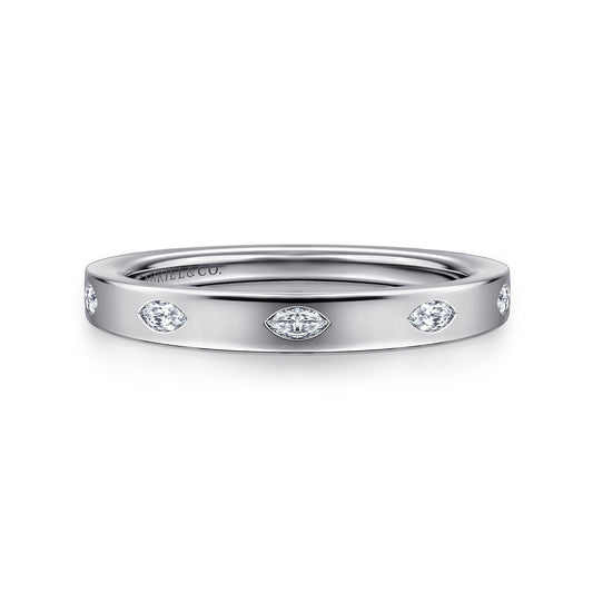 14K White Gold 5 Stone Flush Set Marquise Diamond Cigar Band — Gabriel & Co. AN16853W43JJ
