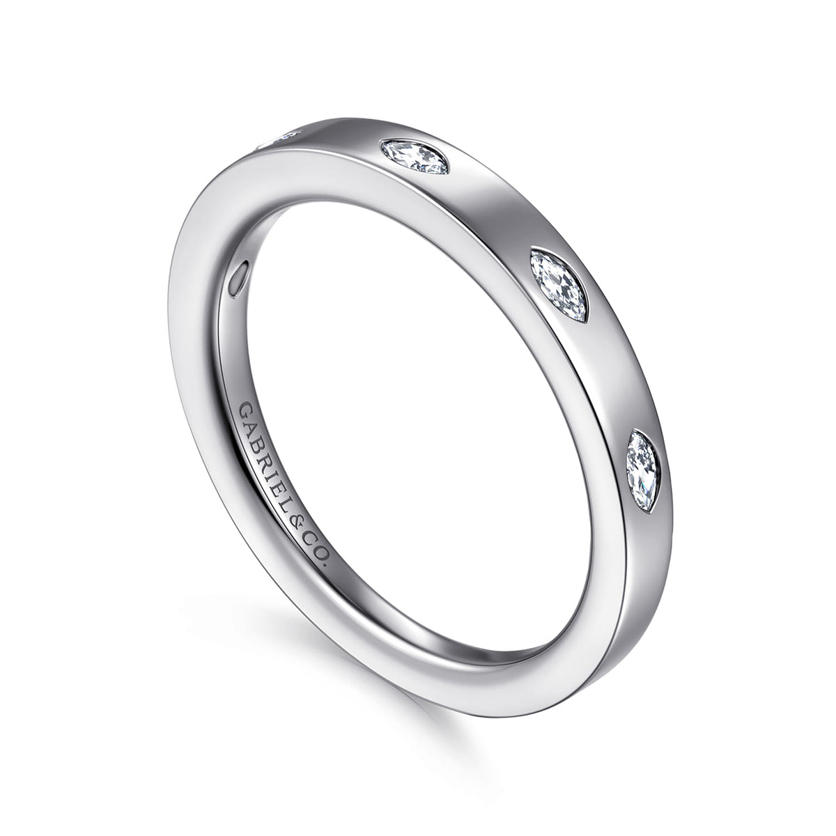 14K White Gold 5 Stone Flush Set Marquise Diamond Cigar Band — Gabriel & Co. AN16853W43JJ