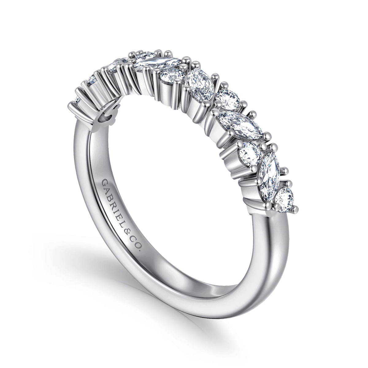 14K White Gold Prong Marquise and Round Diamond Anniversary Band — Gabriel & Co. AN16879W44JJ