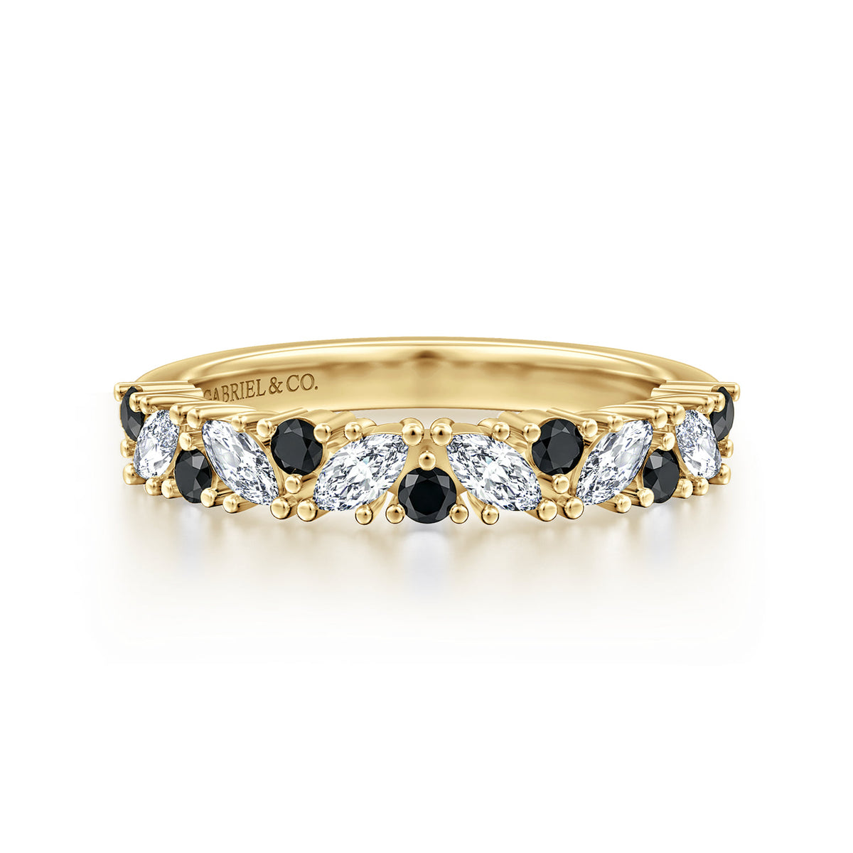 14K Yellow Gold Prong Round Black Diamond and Marquise Diamond Anniversary Band - 0.60 ct — Gabriel & Co. AN16879Y43BD