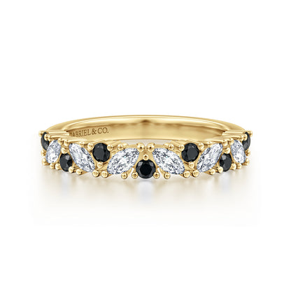 14K Yellow Gold Prong Round Black Diamond and Marquise Diamond Anniversary Band - 0.60 ct — Gabriel & Co. AN16879Y43BD