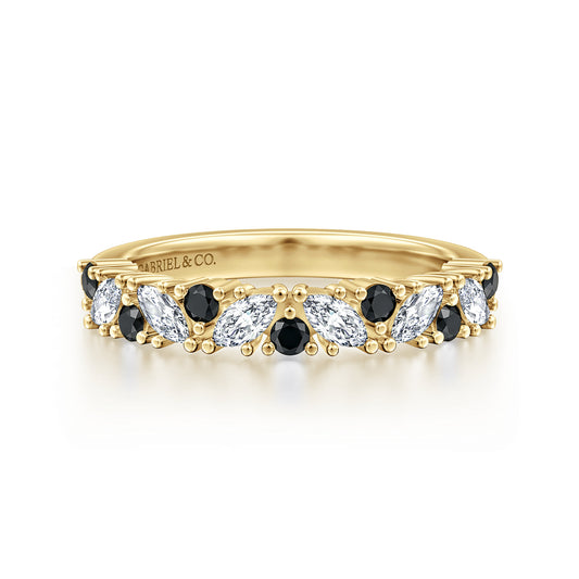 14K Yellow Gold Prong Round Black Diamond and Marquise Diamond Anniversary Band - 0.60 ct — Gabriel & Co. AN16879Y43BD