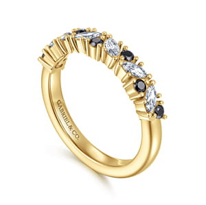 14K Yellow Gold Prong Round Black Diamond and Marquise Diamond Anniversary Band - 0.60 ct — Gabriel & Co. AN16879Y43BD