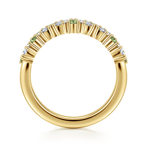14K Yellow Gold Prong Round Green Sapphire and Marquise Diamond Anniversary Band - 0.40 ct — Gabriel & Co. AN16879Y43GS
