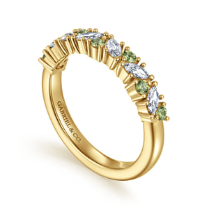 14K Yellow Gold Prong Round Green Sapphire and Marquise Diamond Anniversary Band - 0.40 ct — Gabriel & Co. AN16879Y43GS