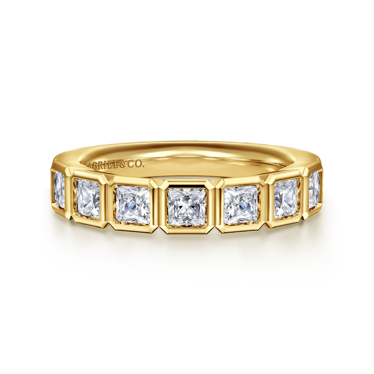 14K Yellow Gold 7 Stone Bezel Princess Cut Diamond Anniversary Band — Gabriel & Co. AN16880Y44JJ