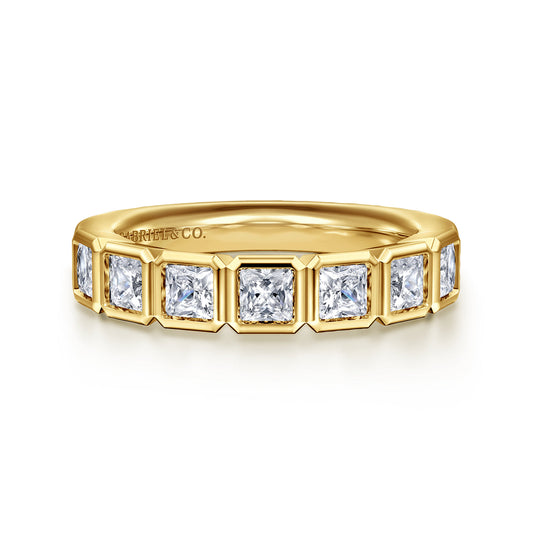 14K Yellow Gold 7 Stone Bezel Princess Cut Diamond Anniversary Band — Gabriel & Co. AN16880Y44JJ