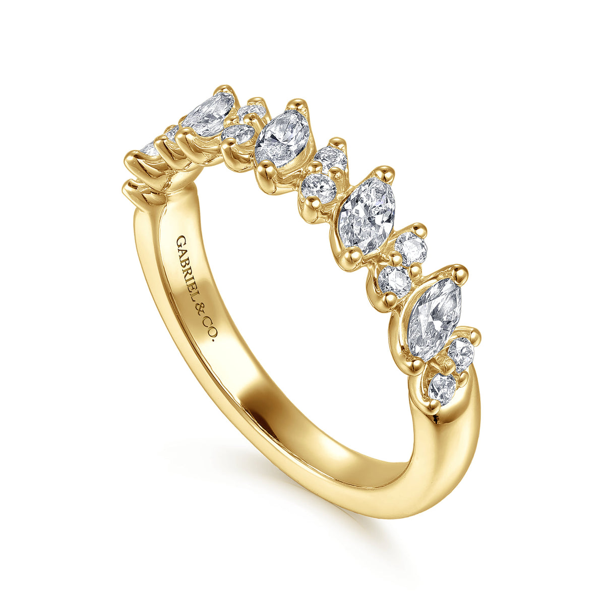14K Yellow Gold Prong Set Marquise and Round Diamond Anniversary Band — Gabriel & Co. AN16919Y44JJ
