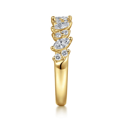 14K Yellow Gold Prong Set Marquise and Round Diamond Anniversary Band — Gabriel & Co. AN16919Y44JJ