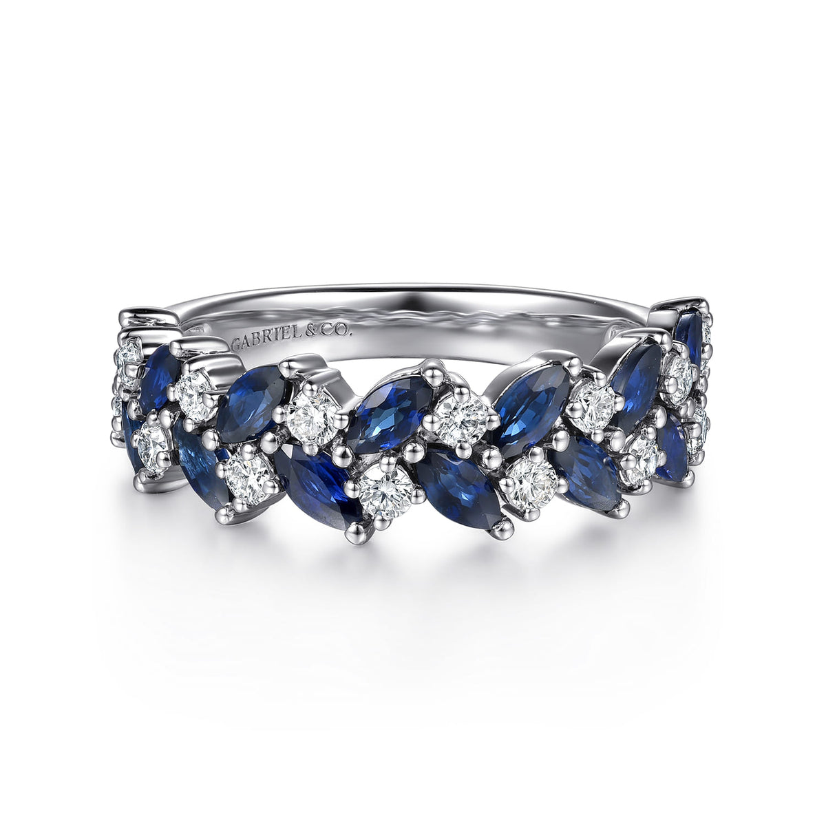 14K White Gold Prong Set Marquise Sapphire and Round Diamond Anniversary Band — Gabriel & Co. AN16921W44SA