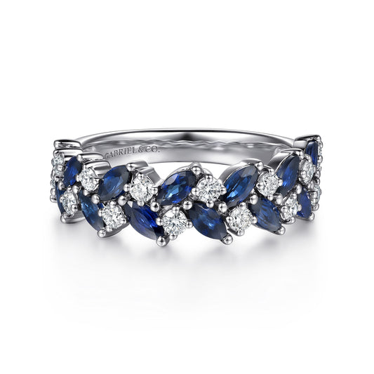 14K White Gold Prong Set Marquise Sapphire and Round Diamond Anniversary Band — Gabriel & Co. AN16921W44SA
