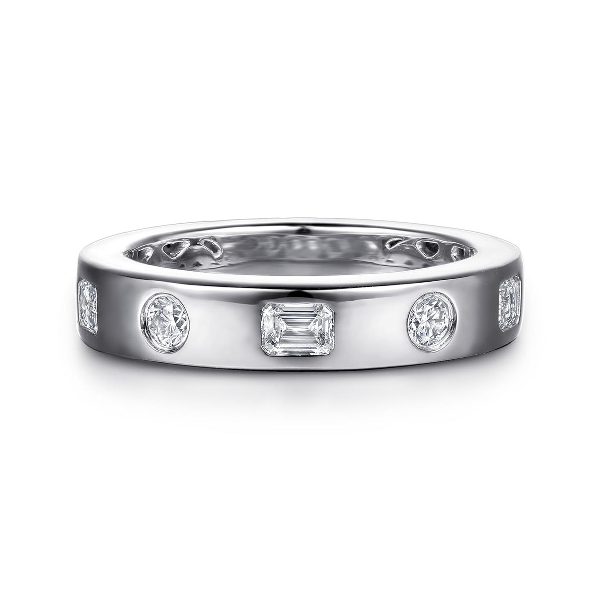 14K White Gold Flush Set Emerald Cut and Round Diamond Anniversary Band — Gabriel & Co. AN16924W44JJ