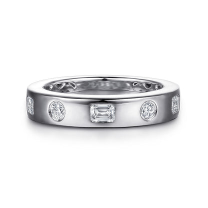 14K White Gold Flush Set Emerald Cut and Round Diamond Anniversary Band — Gabriel & Co. AN16924W44JJ