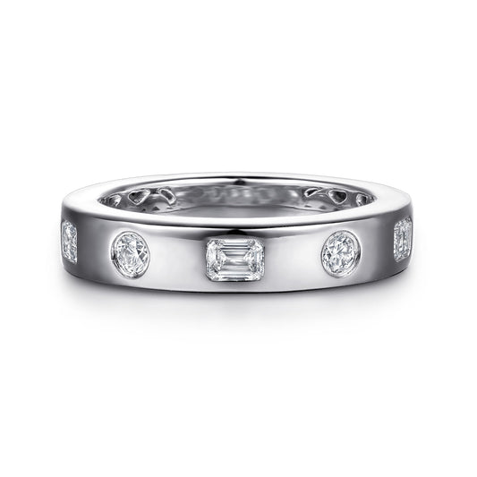14K White Gold Flush Set Emerald Cut and Round Diamond Anniversary Band — Gabriel & Co. AN16924W44JJ