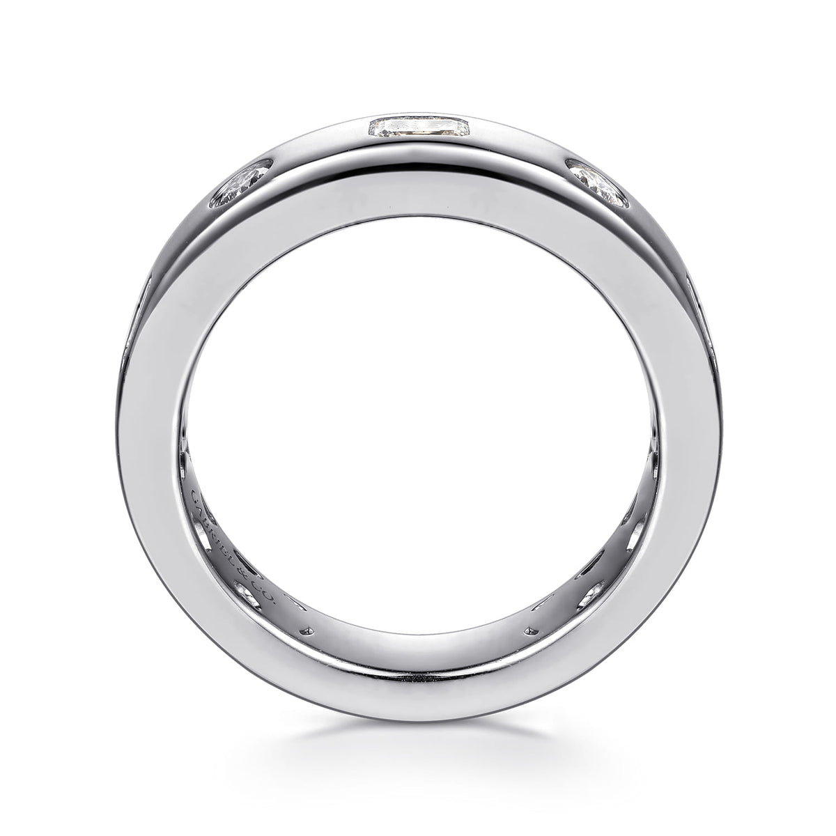 14K White Gold Flush Set Emerald Cut and Round Diamond Anniversary Band — Gabriel & Co. AN16924W44JJ