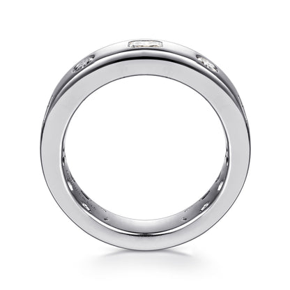 14K White Gold Flush Set Emerald Cut and Round Diamond Anniversary Band — Gabriel & Co. AN16924W44JJ