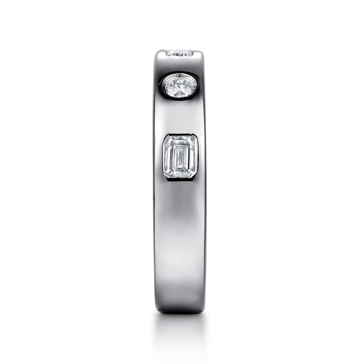 14K White Gold Flush Set Emerald Cut and Round Diamond Anniversary Band — Gabriel & Co. AN16924W44JJ