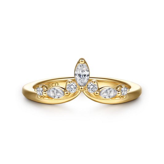 14K Yellow Gold Prong Set Marquise and Round Diamond Anniversary Band — Gabriel & Co. AN16925Y44JJ