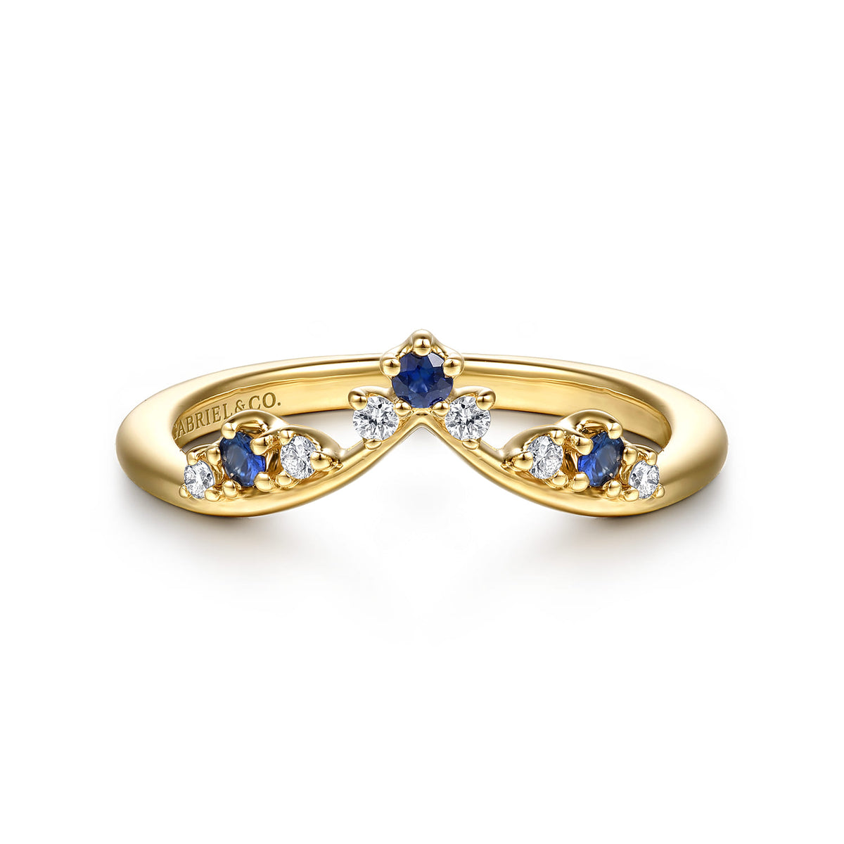 14K Yellow Gold Prong Set Sapphire and Diamond Anniversary Band — Gabriel & Co. AN16927Y44SA