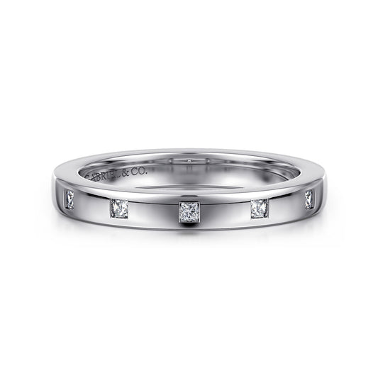 14K White Gold Bezel Set Princess Cut Diamond Anniversary Band — Gabriel & Co. AN16982W44JJ