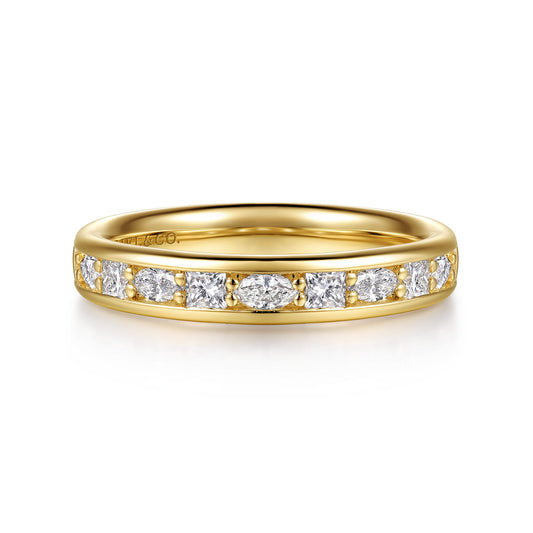 14K Yellow Gold Prong Setting Marquise and Channel Setting Princess Cut Diamond Wedding Band — Gabriel & Co. AN17113Y44JJ