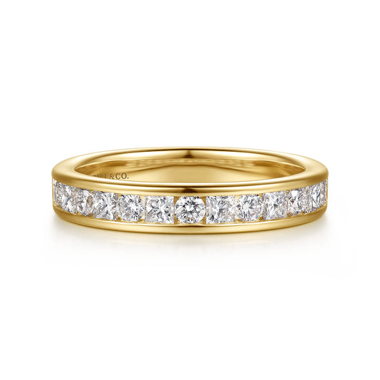 14K Yellow Gold Channel Setting Princess Cut and Round Diamond Wedding Band — Gabriel & Co. AN17116Y44JJ