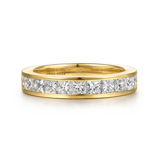 14K Yellow Gold Channel Setting Princess Cut Diamond Wedding Band — Gabriel & Co. AN17119Y44JJ