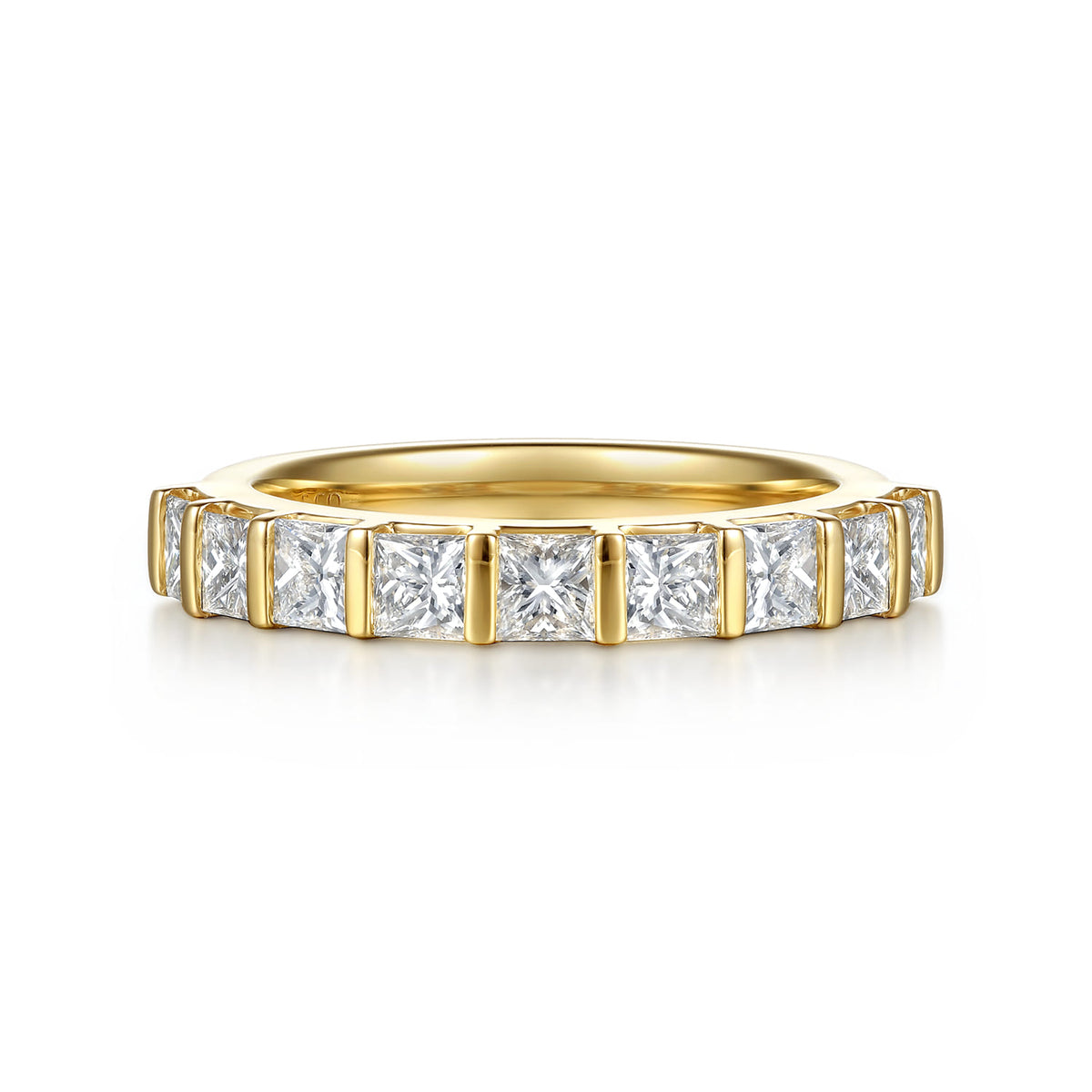 14K Yellow Gold Bar Set Princess Cut Diamond Anniversary Band — Gabriel & Co. AN17126Y44JJ