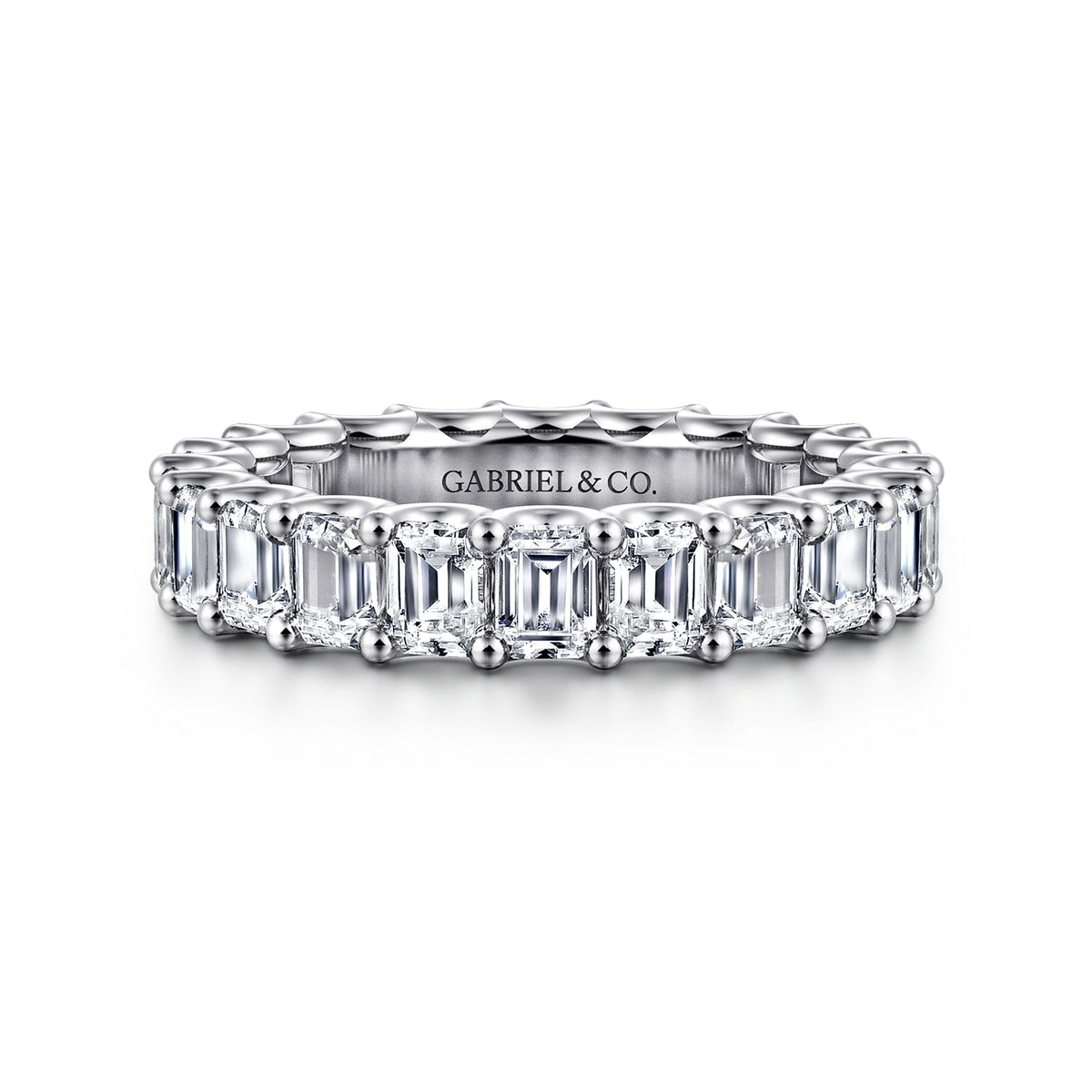 14K White Gold Scallop Setting Emerald Cut Diamond Eternity Band — Gabriel & Co. AN17153-6W43JJ