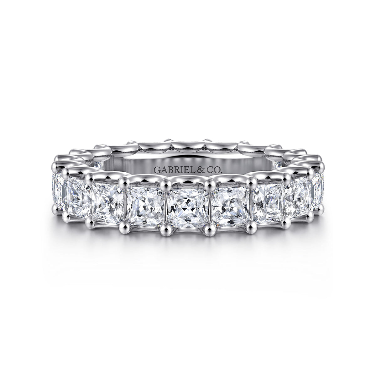 14K White Gold Scallop Setting Princess Cut Diamond Eternity Band — Gabriel & Co. AN17156-6W44JJ