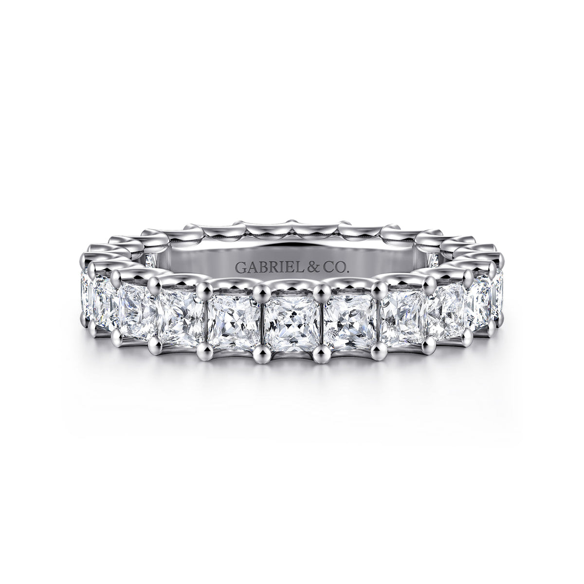 14K White Gold Scallop Setting Princess Cut Diamond Eternity Band — Gabriel & Co. AN17157-6W44JJ
