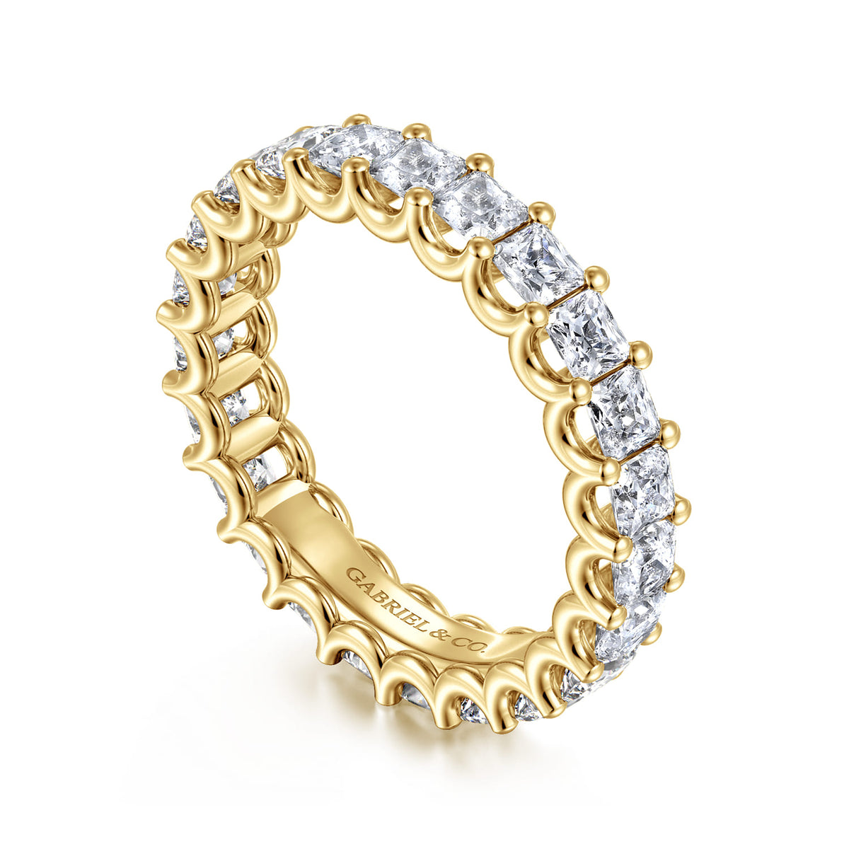 14K Yellow Gold Scallop Setting Princess Cut Diamond Eternity Band — Gabriel & Co. AN17157-6Y44JJ
