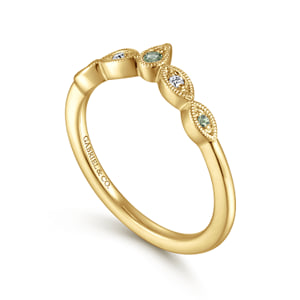 Vintage Inspired 14K Yellow Gold Curved Green Sapphire and Diamond Anniversary Band - 0.03 ct — Gabriel & Co. AN17446Y44GS