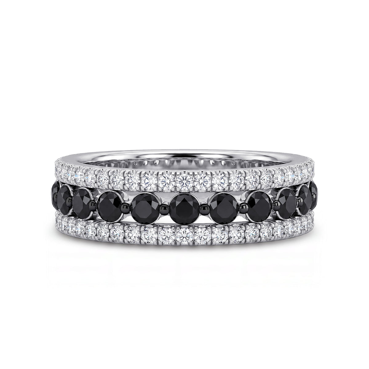 14K White Gold Single Prong Black Diamond and French Pave Diamond Anniversary Band - 1.35 ct — Gabriel & Co. AN17449W44BD