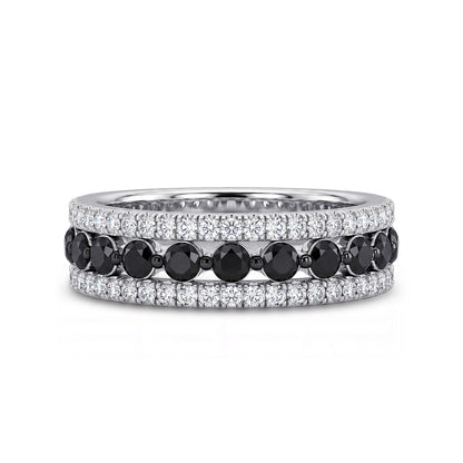 14K White Gold Single Prong Black Diamond and French Pave Diamond Anniversary Band - 1.35 ct — Gabriel & Co. AN17449W44BD
