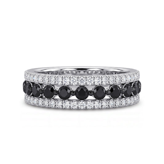 14K White Gold Single Prong Black Diamond and French Pave Diamond Anniversary Band - 1.35 ct — Gabriel & Co. AN17449W44BD