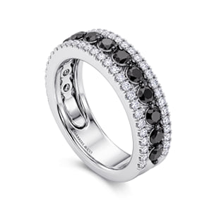 14K White Gold Single Prong Black Diamond and French Pave Diamond Anniversary Band - 1.35 ct — Gabriel & Co. AN17449W44BD