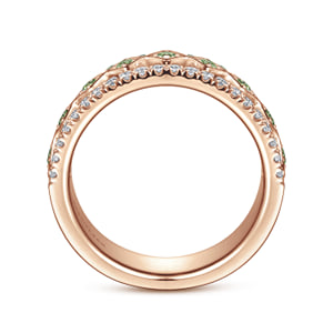 Wide 14K Rose Gold Geometric Green Sapphire and Diamond Anniversary Band - 0.30 ct — Gabriel & Co. AN6003K44GS