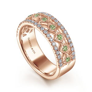 Wide 14K Rose Gold Geometric Green Sapphire and Diamond Anniversary Band - 0.30 ct — Gabriel & Co. AN6003K44GS